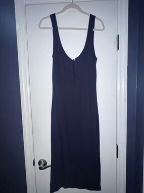 Bardot Deep V Navy Maxi Dress with Front Straps for Closure